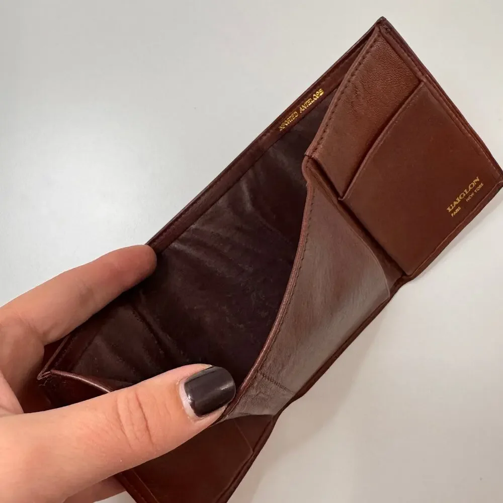 VINTAGE L'Aiglon Paris New York Antelope Leather Trifold Wallet Cognac Brown